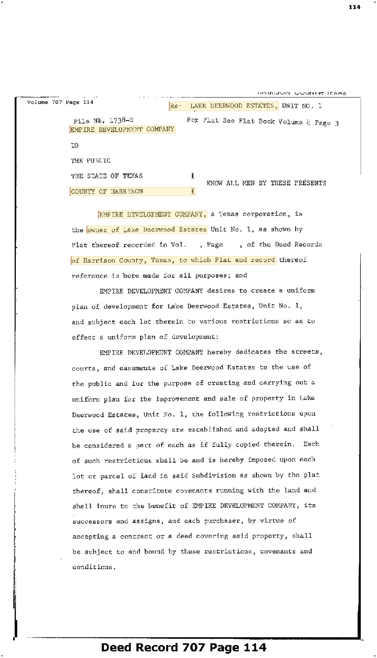 Empire Development Company - Recorded Declaration Of Restrictive Covenants (Vol. 707, Page 114)