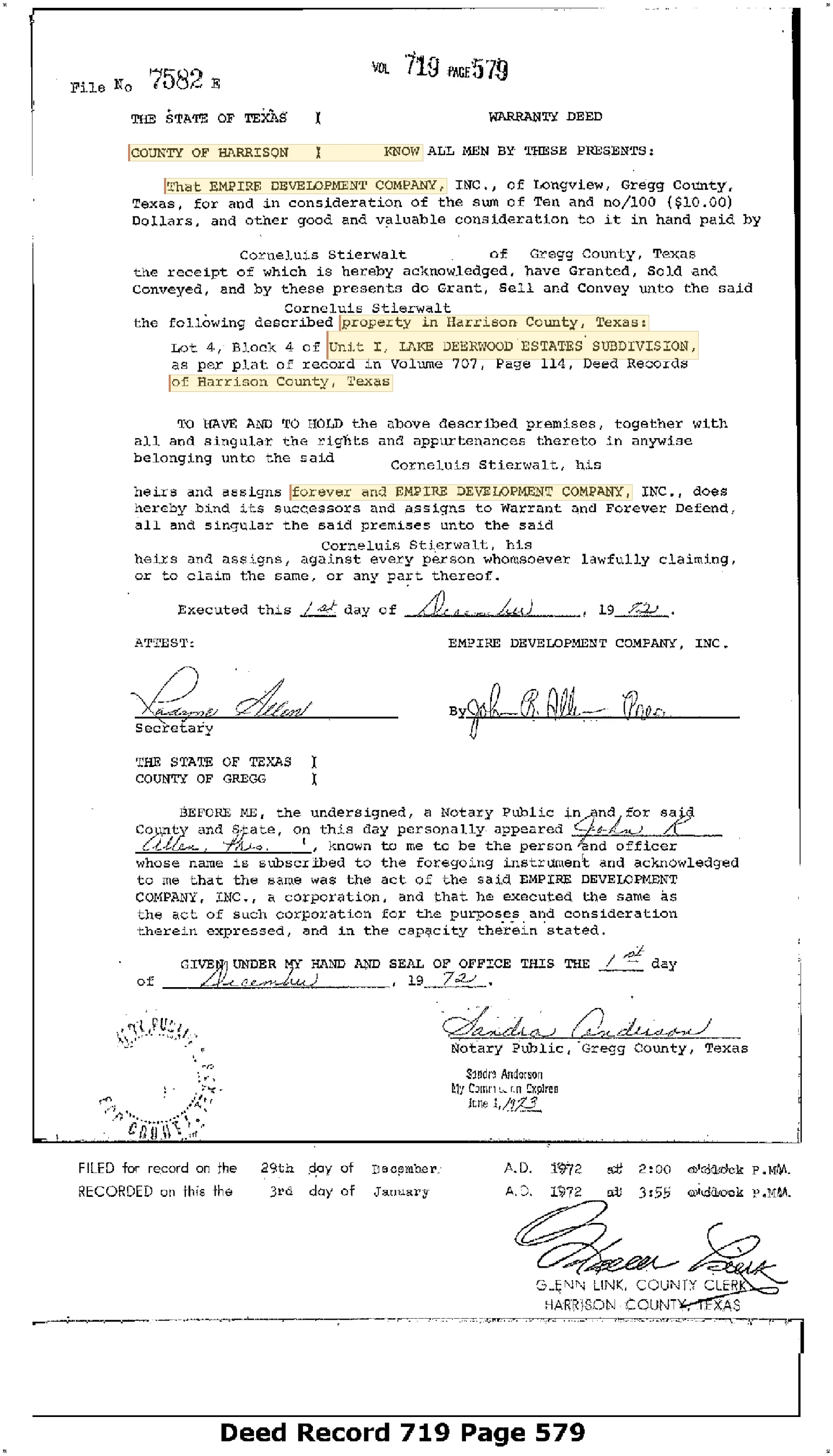 Empire Development Company - Recorded Warranty Deed (Vol. 719, Page 579)